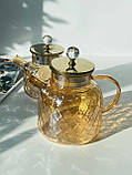 Чайник заварювальний Бурштиновий Ромбус золоте скло 1л / 1.5л, фото 2