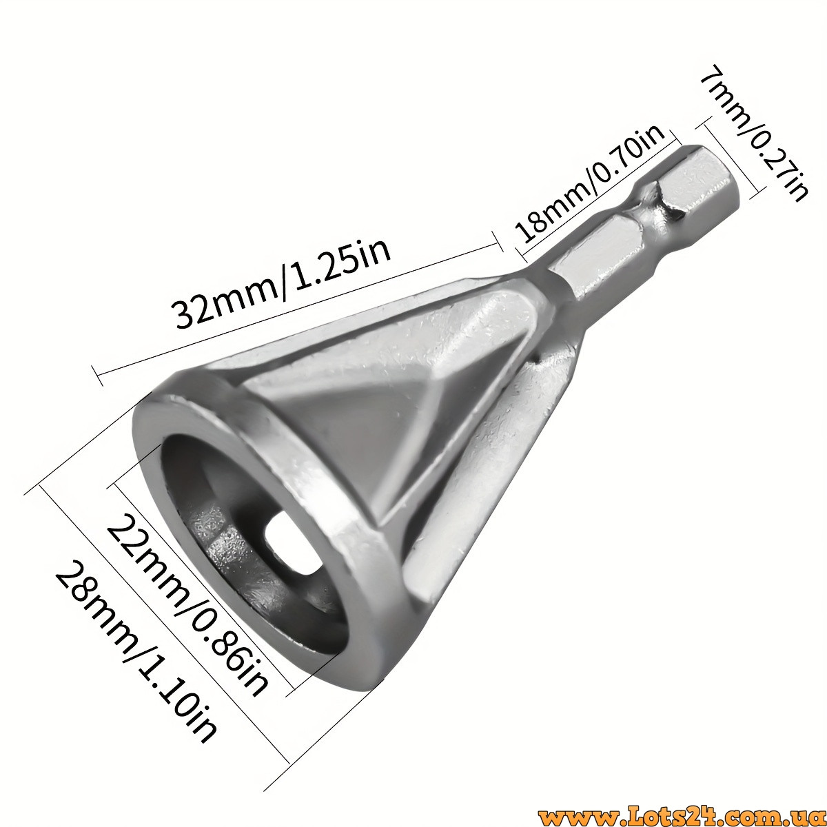 Насадка для дриля зняття фаски задирок ремонт болтів та різьблення з металу пластику сталі міді алюмінію тригранний хвостовик 5-21, фото 1