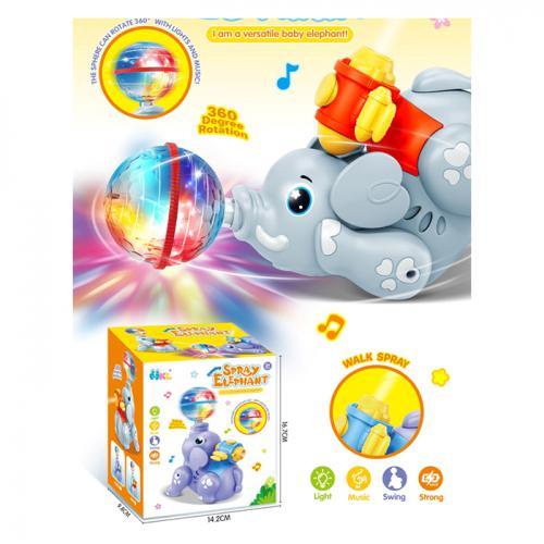 Музична іграшка Слон із кулею, 18 см, музика, світло, пара/дим, оберт 360, рухливий