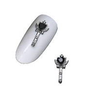 Шарми Sutoz (фігурки) для нігтів H-277 Скіпетр 7х14 мм (1 шт), сріблясто-чорні