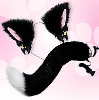 Набір "Кішка" обруч вушка та хвіст хутряні Чорний, Унісекс WUKE One size