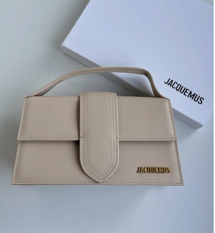 Жіноча бежева шкіряна сумка Jacquemus Le Bambino з логотипом із золотим логотипом жакмюс, фото 1