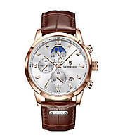 Чоловічий кварцовий наручний годинник Lige білий циферблат часы