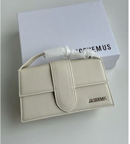 Жіноча бежева шкіряна сумка Jacquemus Le Bambino з логотипом із золотим логотипом жакмюс, фото 1