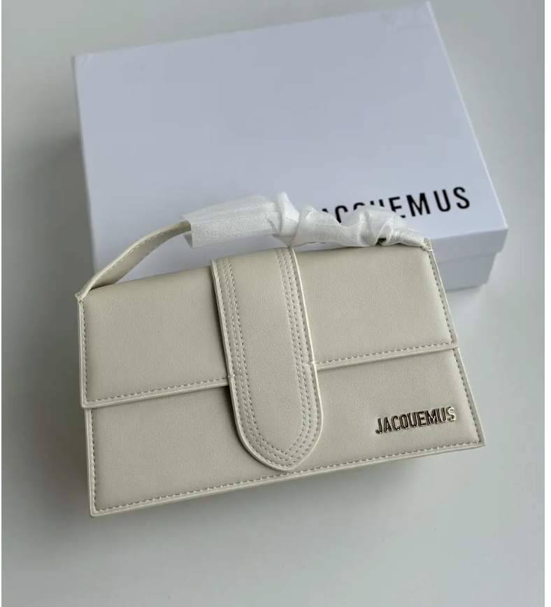 Жіноча бежева шкіряна сумка Jacquemus Le Bambino з логотипом із золотим логотипом жакмюс