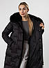 Жіночий зимовий пуховик до колін з теплим хутром зручна куртка довга чорна, фото 6