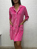 Жіночий халат велюр на х/б основі на гудзику колір рожевий, фото 5