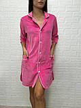 Жіночий халат велюр на х/б основі на гудзику колір рожевий, фото 6