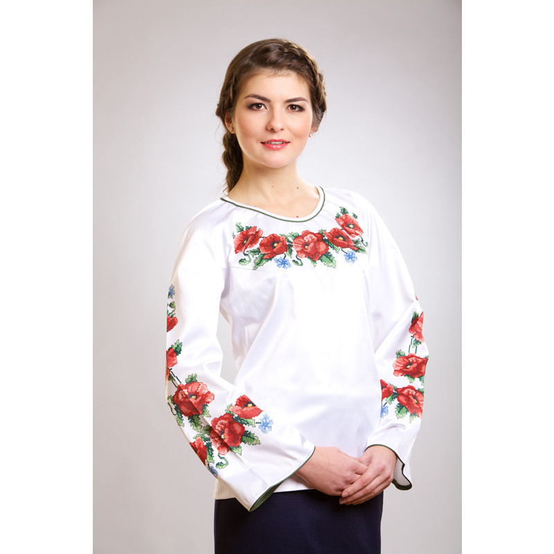 Заготовка жіночої вишиванки "Маки, волошки" для вишивки бісером (БЖ003кБнннн)