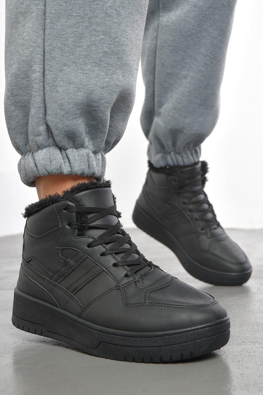 Кросівки жіночі чорного кольору на хутрі 193460M, фото 1