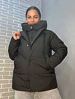 Куртка жіноча подовжена подвійна застібка з капюшоном Lady Yep 9010 чорна, чорний, 46