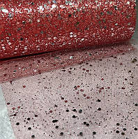 Фатин з сріблястими блискітками -Червоний, ширина 15 см, 1 метр, арт 017196, Червоний
