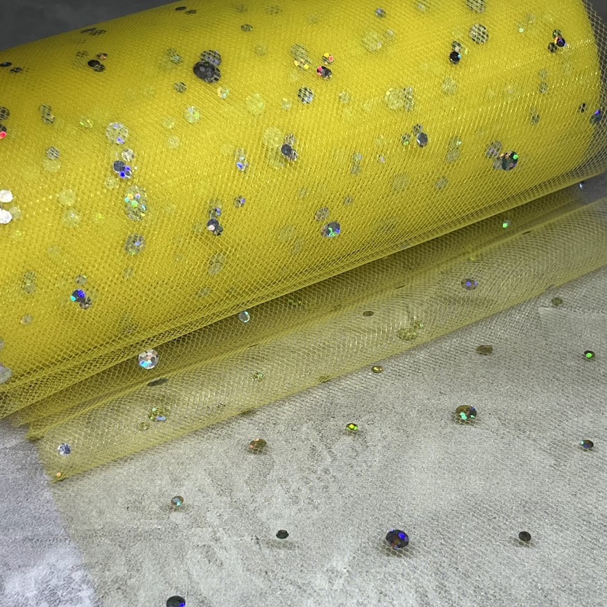 Фатин -срібляста кнопка, ширина 15 см, колір жовтий, 1 метр, арт 017198, Жовтий, фото 1