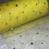 Фатин -срібляста кнопка, ширина 15 см, колір жовтий, 1 метр, арт 017198, Жовтий