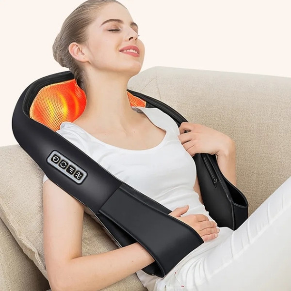 Універсальний роликовий масажер для спини шиї та плечей Massager of Neck Kneading з ІЧ-прогріванням електричний Чорний, фото 1
