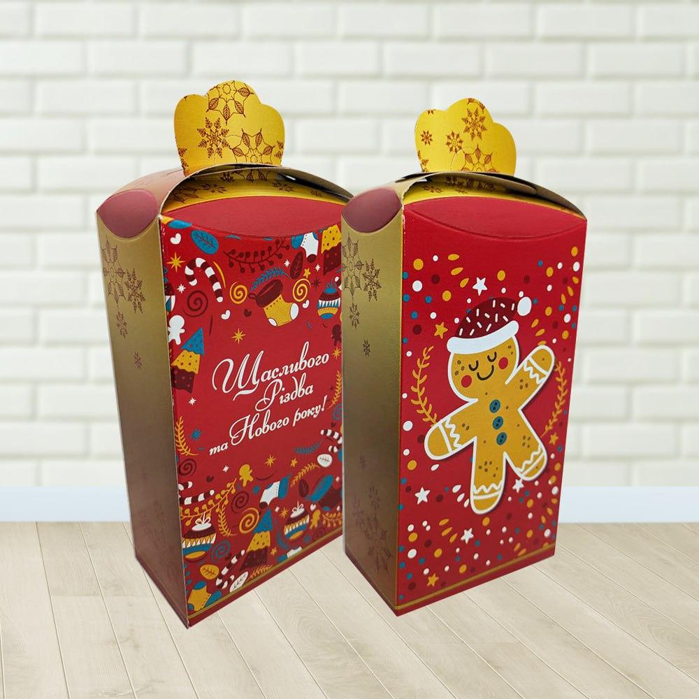 Стильна картонна новорічна упаковка Баул Червоний 400-500 г. Н63, фото 1