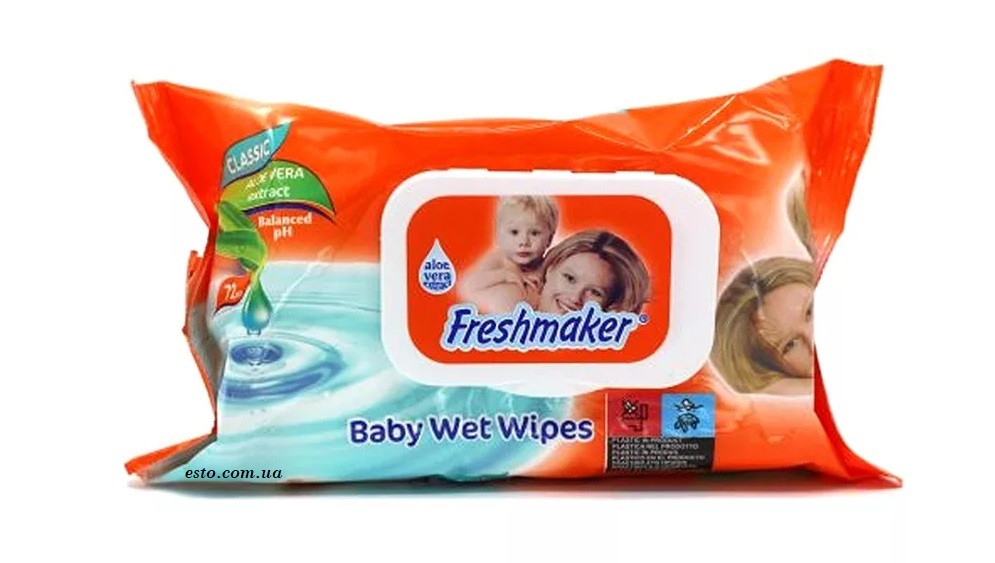 Вологі серветки для дітей Freshmaker BABY classic з клапаном 72 шт