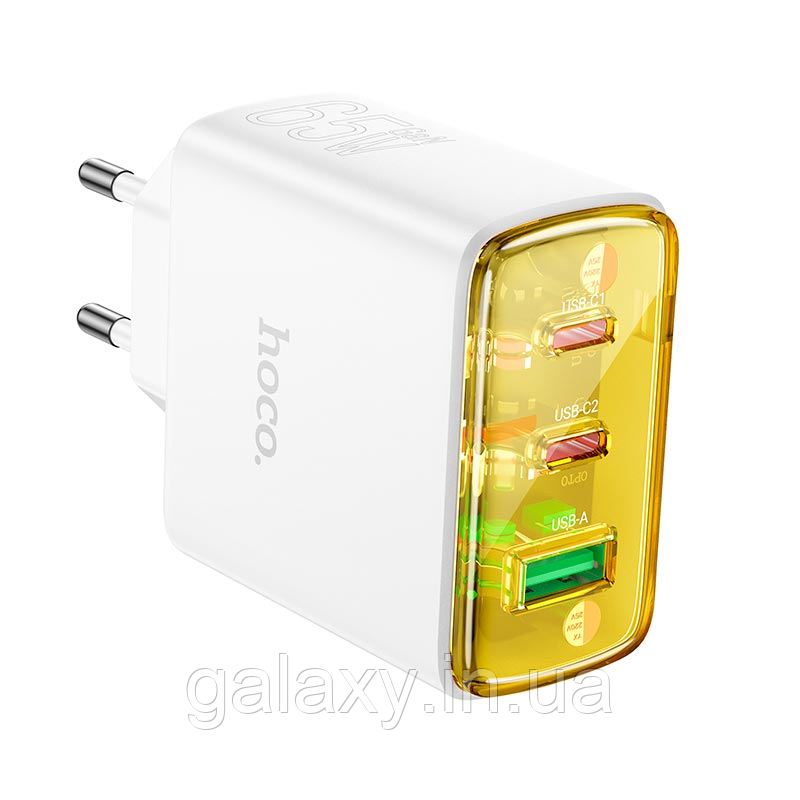 Зарядний пристрій Hoco 2хType-C/USB 65W PD/QC3.0 CS44A White, фото 1