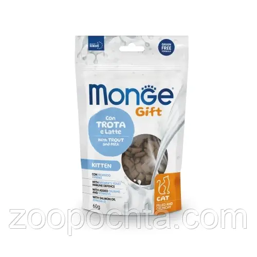 Ласощі для кошенят Monge (Монж) Gift Cat Kitten форель і молоко 60 гр 10 шт