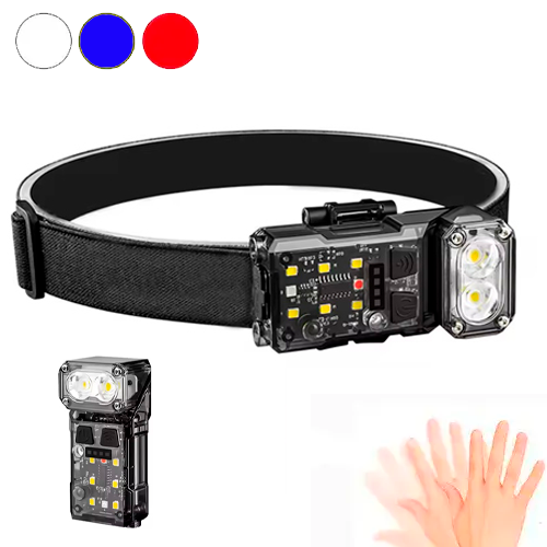 Налобний ліхтар X52, 2LED+6SMD RGB, червоний, синій, білий, датчик руху, АКБ Li-Ion, магніт, ЗП Type-C, фото 1