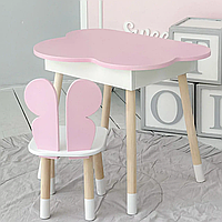 Дитячий комплект столик Хмара з нішею + стільчик Метелик (Рожевий)