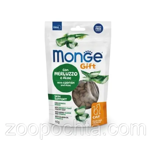 Ласощі для котів Monge (Монж) Gift Cat Skin support з тріскою і алое 60 гр 10 шт