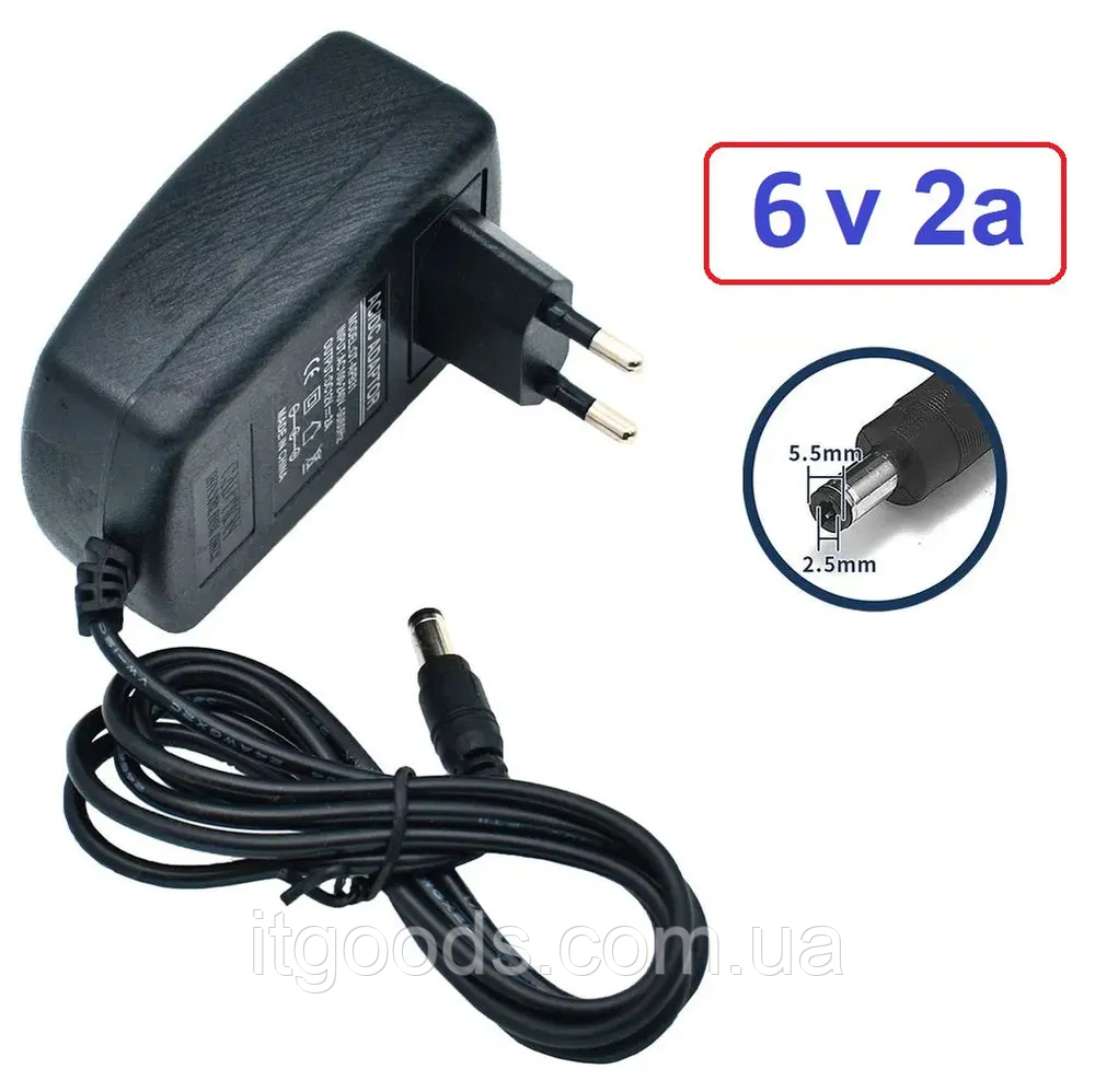 Блок живлення 6В 2А (6V 2A) для тонометрів AND, Microlife, B.Well, Medisana, MediTech, Omron, штекер 5,5*2,5 мм