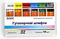 Гуттаперчевые штифты SANI конус 02 №45-80 ассорти
