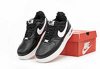 Чоловічі зимові кросівки Nike Air Force 1 Low Black White Winter Fur (чорно-білі) низькі на хутрі Y14834