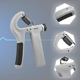 Кистьовий Еспандер з Лічильником Регульований Пружинний Gymtek 10-100 кг сірий