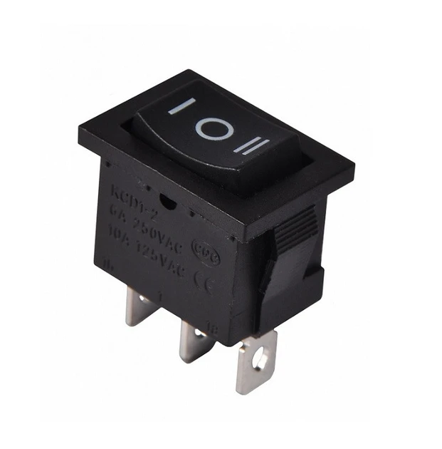 Перемикач клавішний, трипозиційний 15*21, чорний, 3 мідні контакти, з фіксацією, KCD1