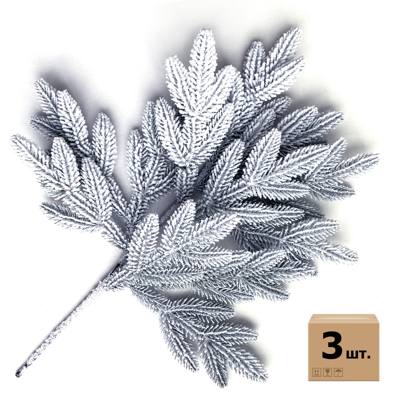 Гілка ялинки штучна Classic 60 см засніжена (упаковка 3 штуки), фото 1