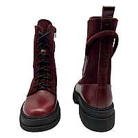 Черевики жіночі зимові на тракторній підошві зі шкіри та замші бордового кольору “Style Shoes”, фото 2