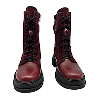 Черевики жіночі зимові на тракторній підошві зі шкіри та замші бордового кольору “Style Shoes”, фото 3