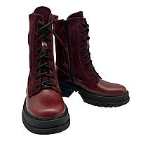 Черевики жіночі зимові на тракторній підошві зі шкіри та замші бордового кольору “Style Shoes”, фото 4