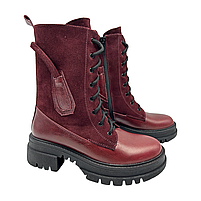 Черевики жіночі зимові на тракторній підошві зі шкіри та замші бордового кольору “Style Shoes”, фото 5