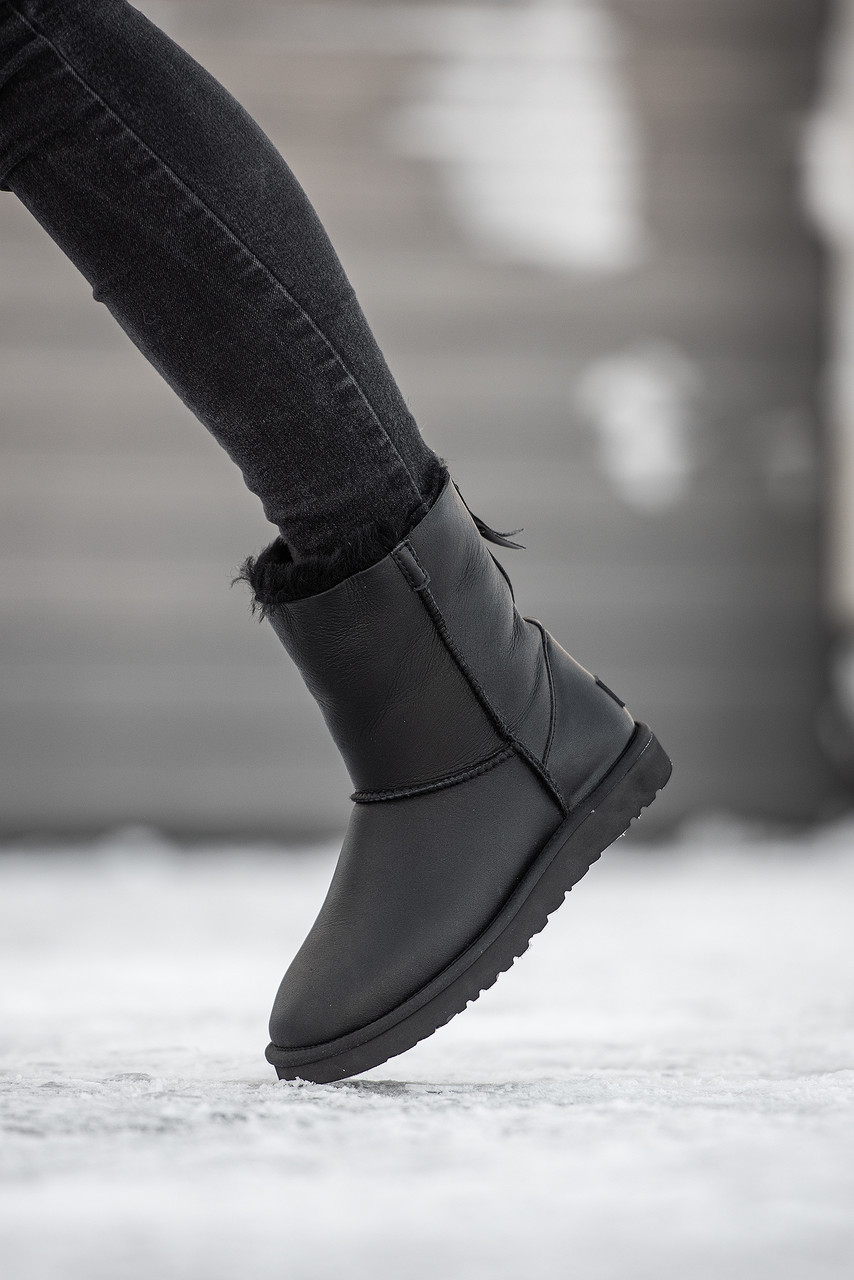 Зимові Жіночі Черевики UGG Classic Short II Zip Boot Leather | шкіряні з блискавкою, розміри 36–39