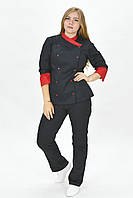 Китель поварской женский 20116 батист черный/красный р.44 (42-60) рукав три чверти - спецодежда повара