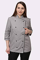 Китель повара женский с сеткой на спине Марсель котон серый/черный р.44 (42-76) рукав три чверти - спецодежда повара