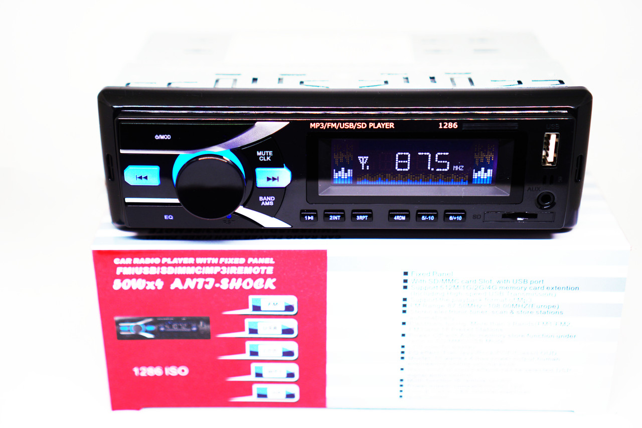 Автомагнітола 1286 ISO — MP3+FM+USB+microSD-карта!