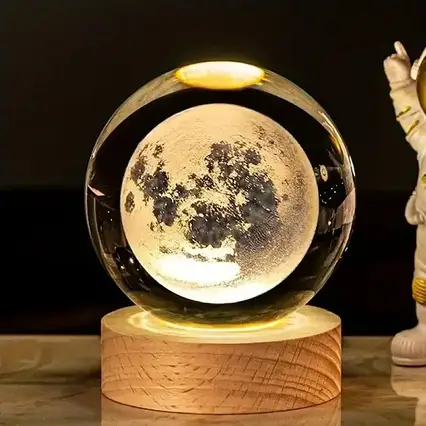 Нічник у 3D у формі "Луна, Декоративний 3D-нічник кришталева куля "Луна" з Led-підсвіткою, фото 1
