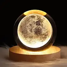 Нічник у 3D у формі "Луна, Декоративний 3D-нічник кришталева куля "Луна" з Led-підсвіткою, фото 4