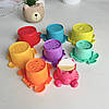 Набір відерець Тварини (яскраві) пірамідка, пасочки, сортер, дитяча розвиваюча іграшка для ванної, фото 8