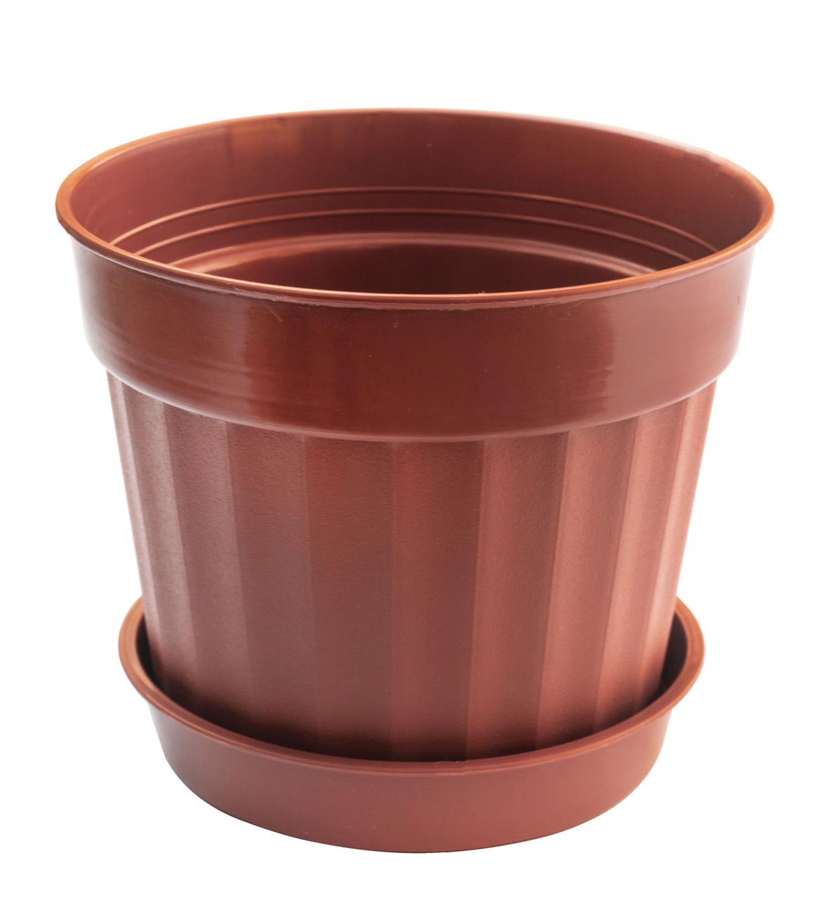 Горщик для квітів з підставкою Аттика 1.3 літри №14 коричневий (ПП КВВ), фото 1