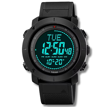 Годинник з компасом наручний водонепроникний з підсвічуванням чорний круглий електронний з будильником Skmei