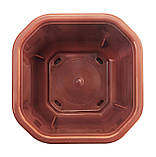 Горщик для квітів 850 мл із підставкою квадратний коричневий 12*12 см (ПП КВВ), фото 2