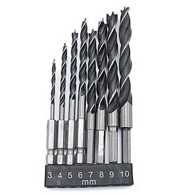 Спіральні свердла для точного свердління по дереву HEX 3-10 мм, набір з 8 штук Tagred TA4184
