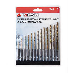 Титанові свердла для металу, набір з 11 шт, свердла 1,5-6,5 мм, швидкорізальна сталь Tagred TA1115