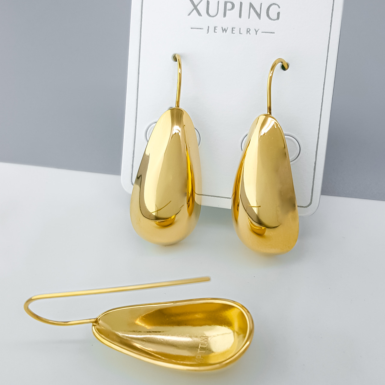 Сережки "Золота Крапелька" без каміння, медсталь Xuping stainless steel, медичне золото, 12К