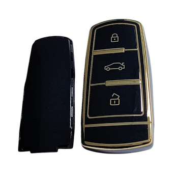 Чохол для ключа Volkswagen, глянець, чорний із золотою рамкою